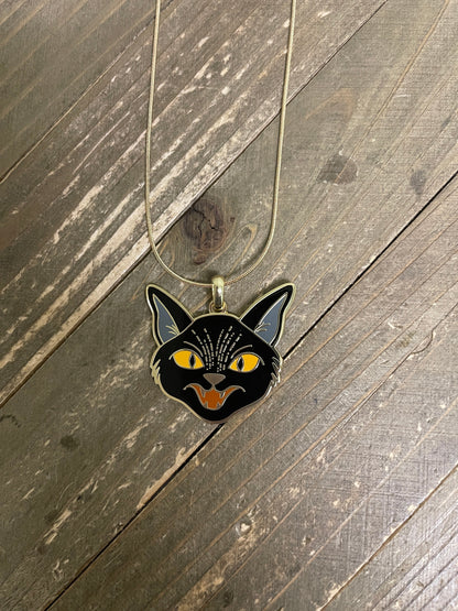 Halloween Black Cat Pendant on a gold Chain NecklacePink tiful of LOVE