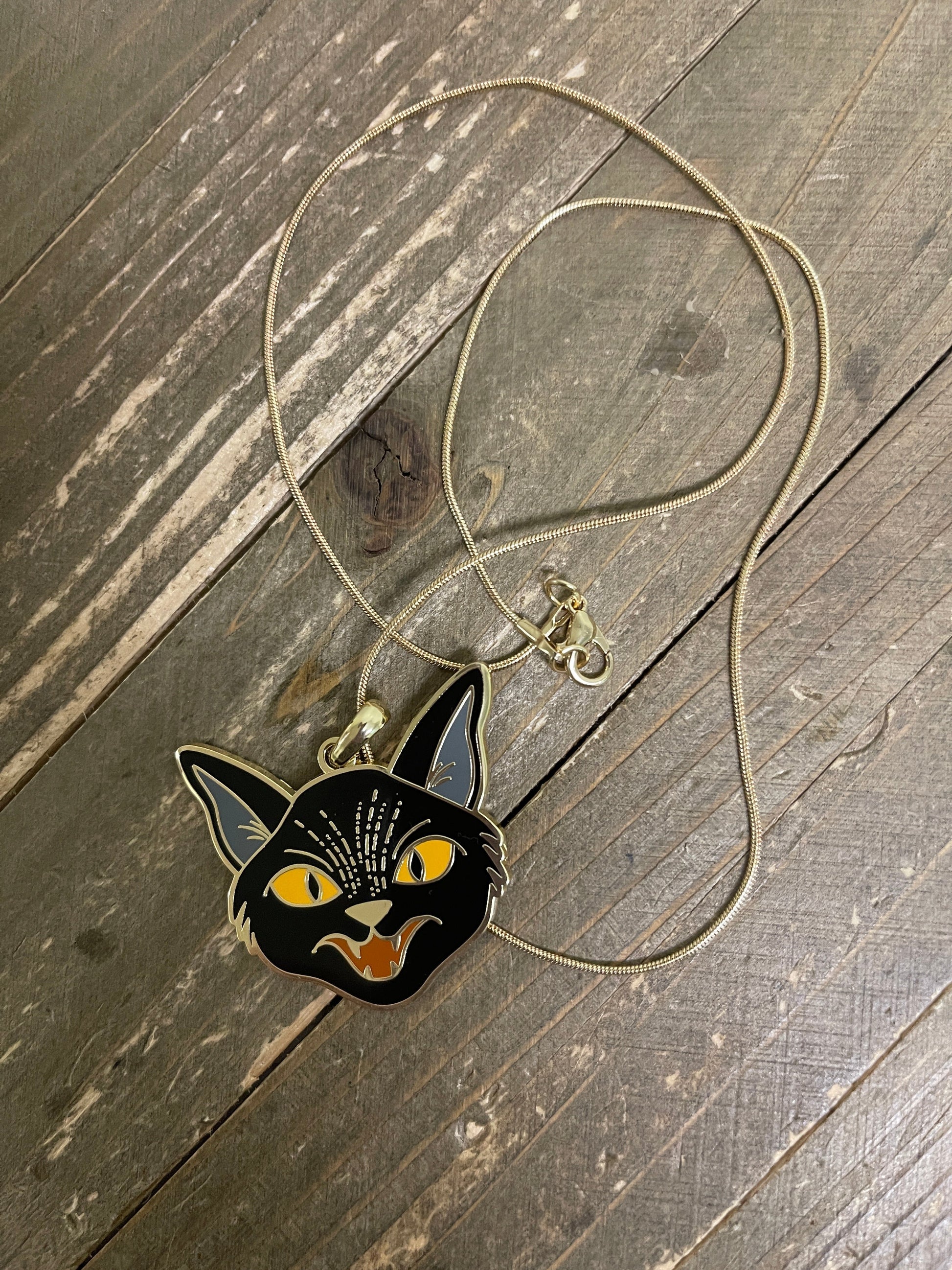 Halloween Black Cat Pendant on a gold Chain NecklacePink tiful of LOVE