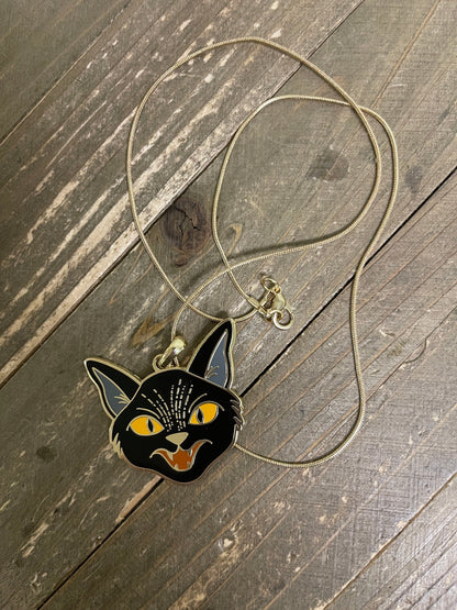 Halloween Black Cat Pendant on a gold Chain NecklacePink tiful of LOVE