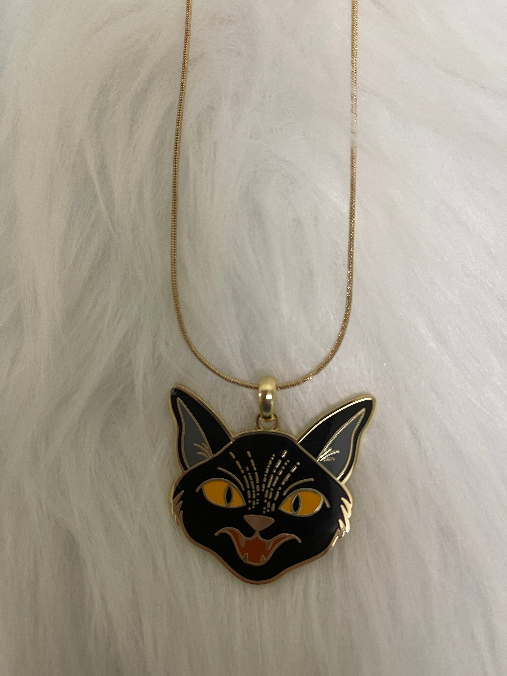 Halloween Black Cat Pendant on a gold Chain NecklacePink tiful of LOVE
