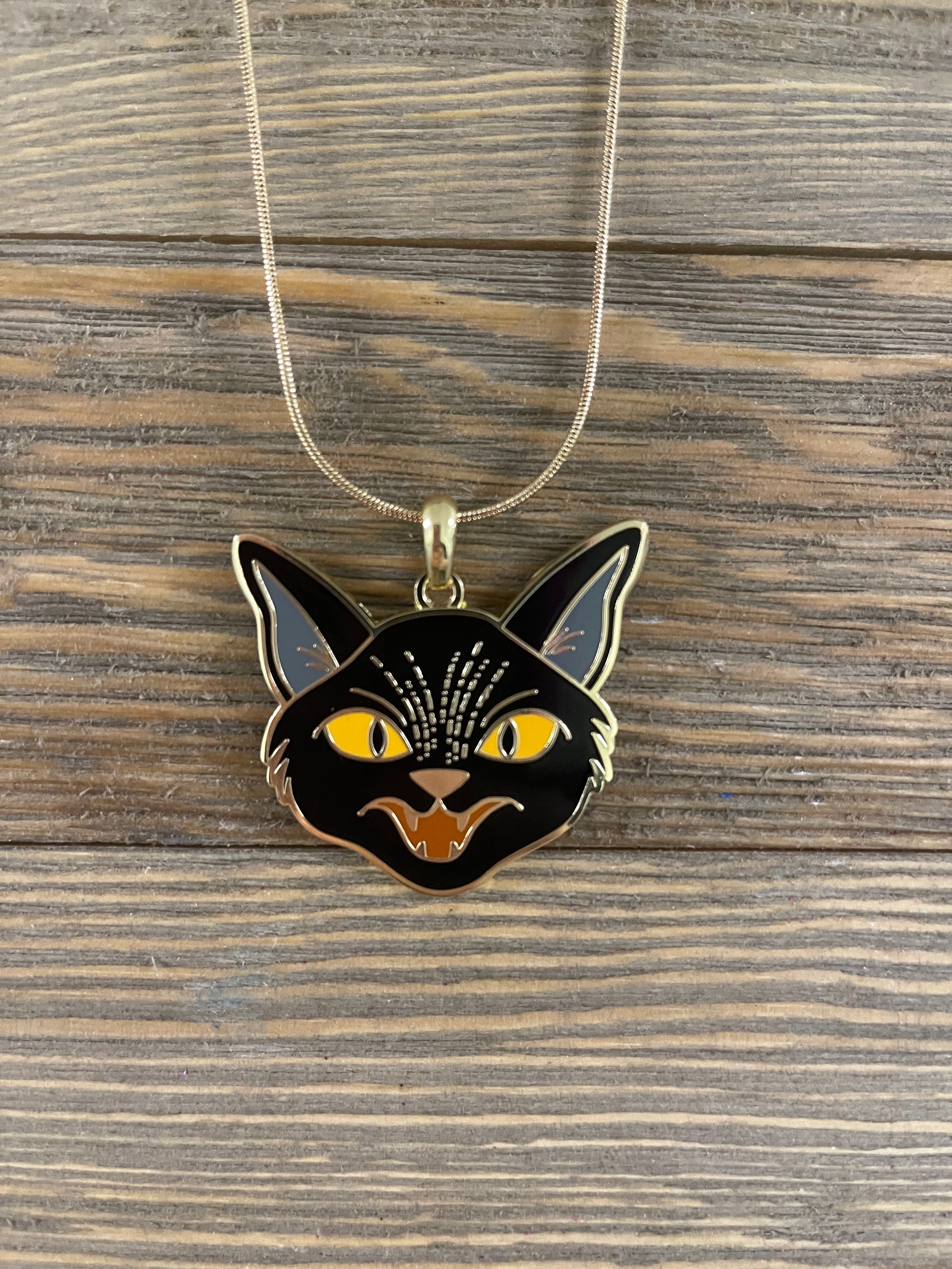 Halloween Black Cat Pendant on a gold Chain NecklacePink tiful of LOVE