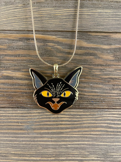Halloween Black Cat Pendant on a gold Chain NecklacePink tiful of LOVE
