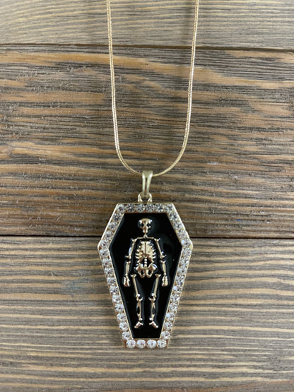 Halloween Skeleton Coffin Pendant on a gold Chain NecklacePink tiful of LOVE