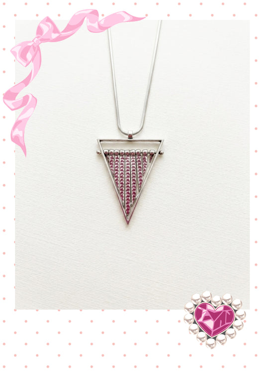 Geometric Triangle Woven Pendant Necklace — Antique Rhodium on Herringbone Chain