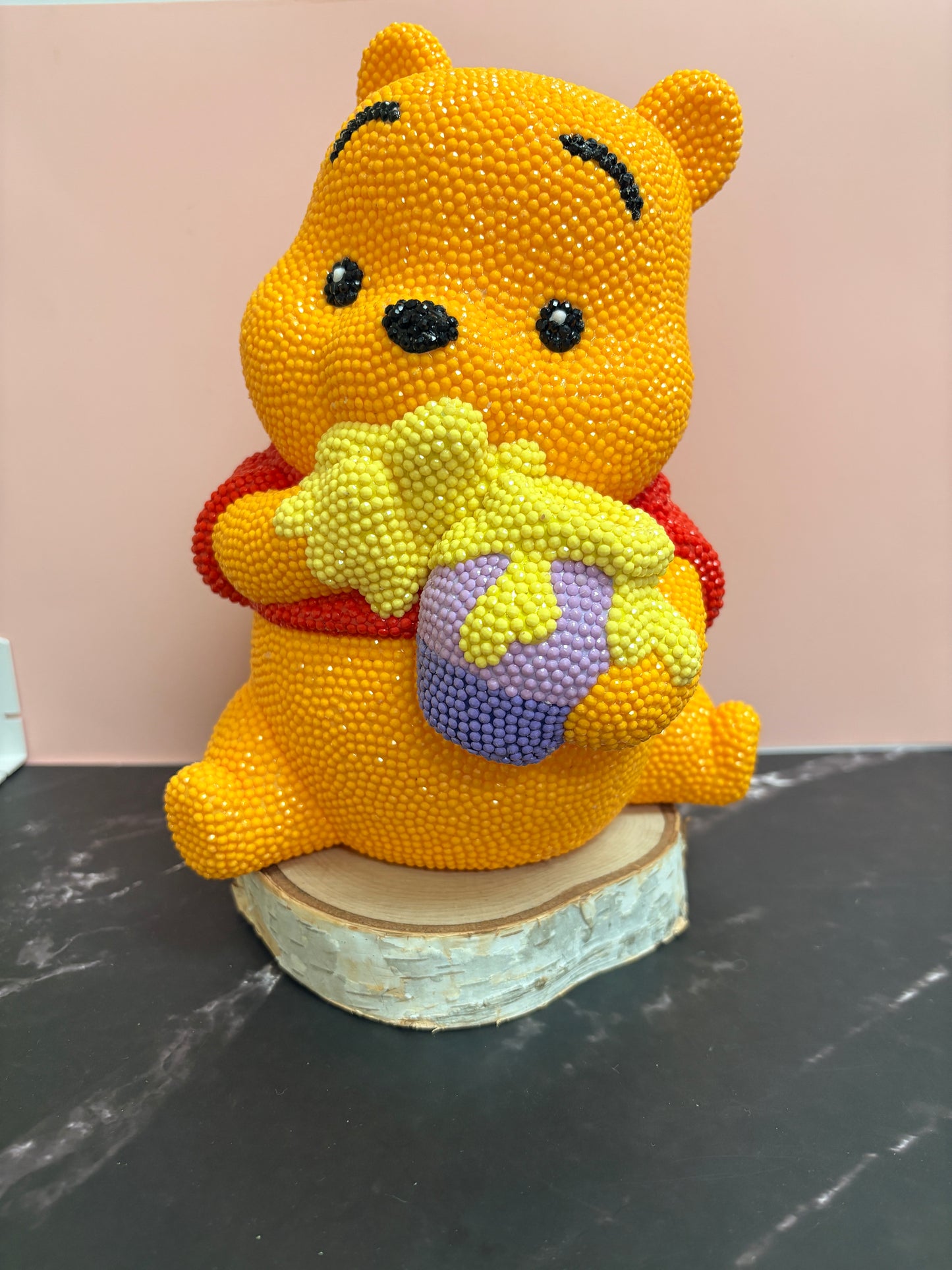 Bedazzled Honey Bear Coin Bank — Rhinestone Bling Figurine with Honey Pot