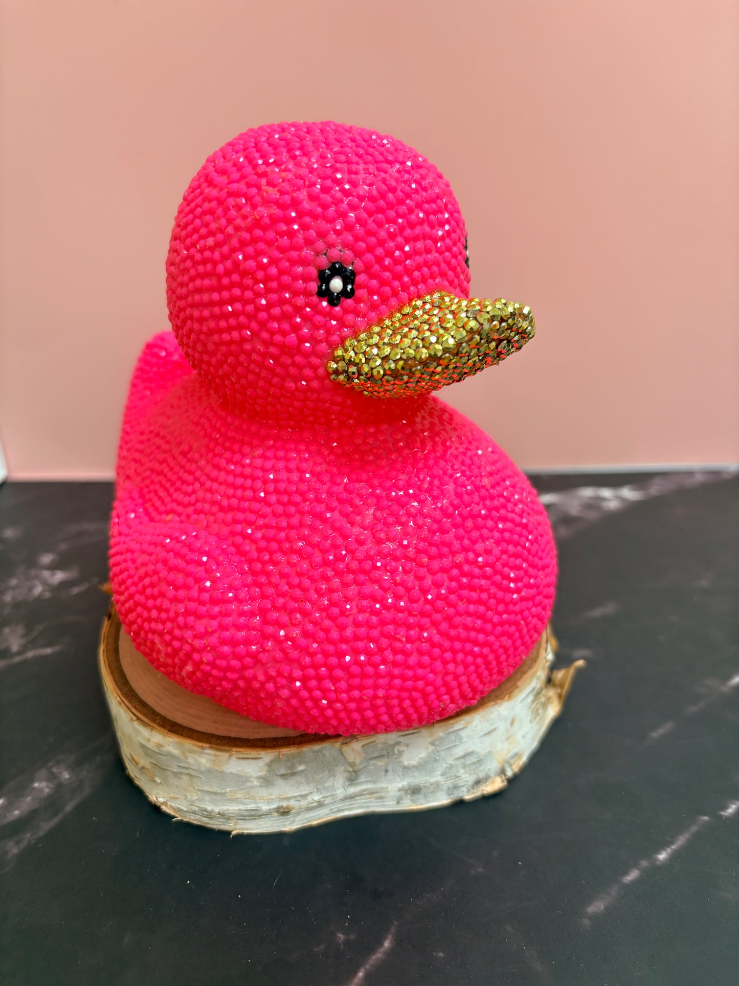 Bedazzled Large Rubber Duck — Hot Pink Rhinestone Bling Figurine with Gold Beak