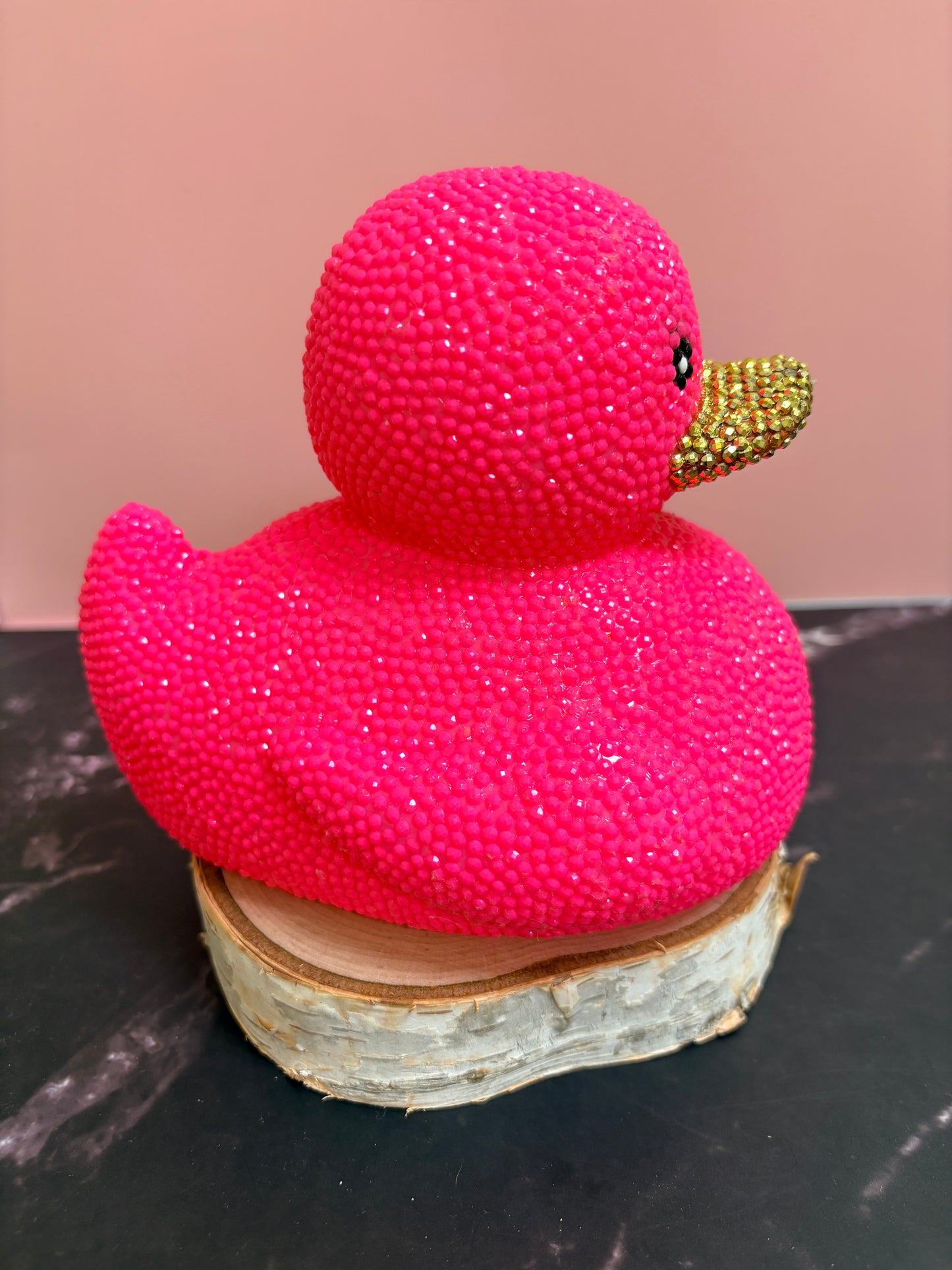 Bedazzled Large Rubber Duck — Hot Pink Rhinestone Bling Figurine with Gold Beak