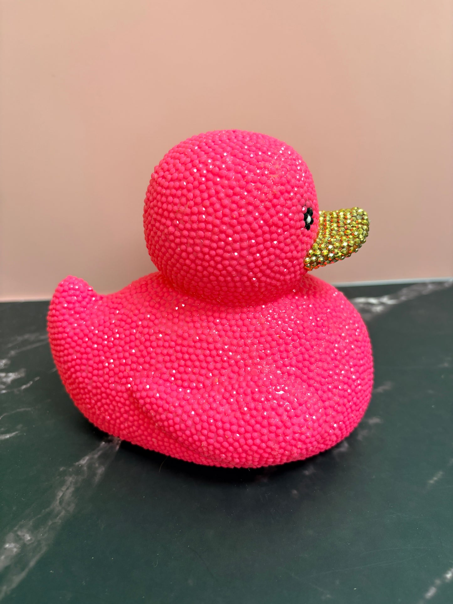 Bedazzled Large Rubber Duck — Hot Pink Rhinestone Bling Figurine with Gold Beak