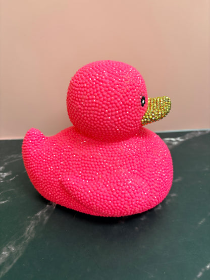 Bedazzled Large Rubber Duck — Hot Pink Rhinestone Bling Figurine with Gold Beak