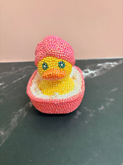 Bedazzled Rubber Duck in Bubble Bath — Rhinestone Bling Figurine