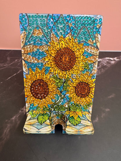 Diamond Art Sunflower Cell Phone Holder — Phone Stand, Hand-Decorated