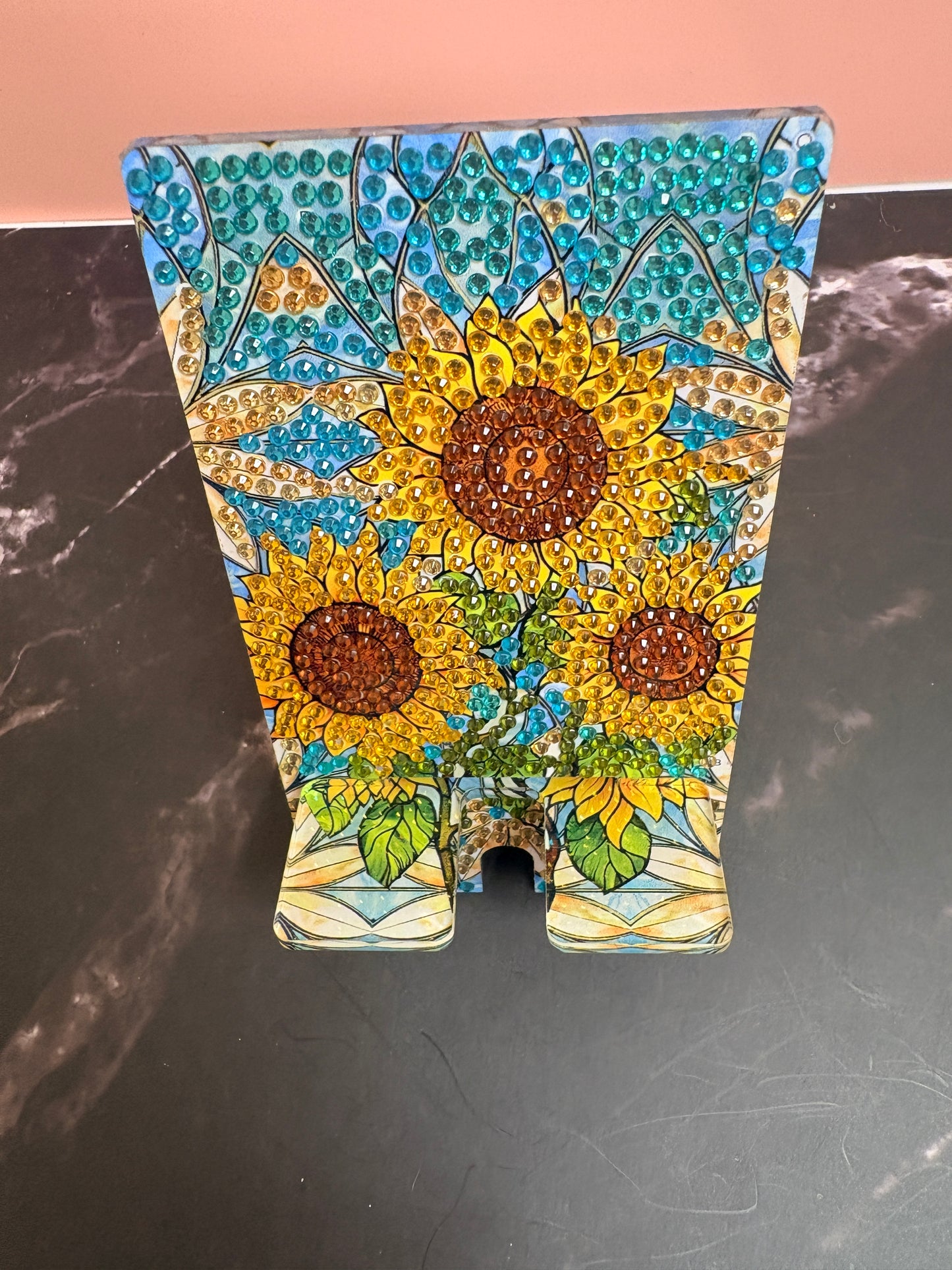 Diamond Art Sunflower Cell Phone Holder — Phone Stand, Hand-Decorated