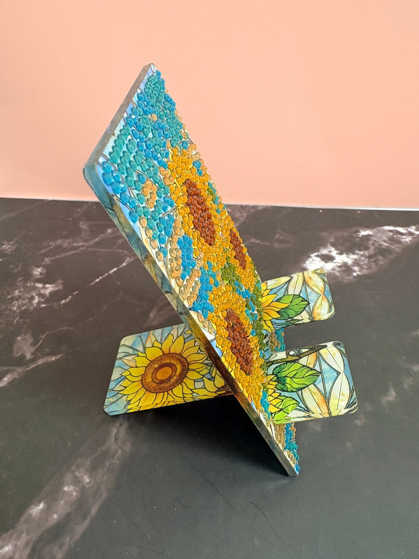 Diamond Art Sunflower Cell Phone Holder — Phone Stand, Hand-Decorated