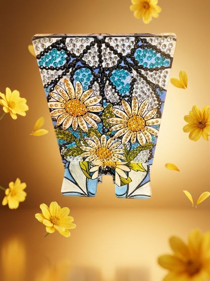 Diamond Art Daisy Cell Phone Holder — Acrylic Phone Stand, Hand-Decorated