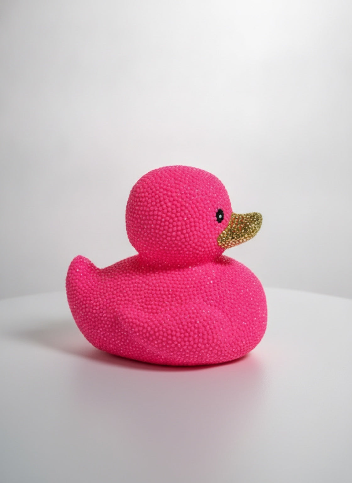 Bedazzled Large Rubber Duck — Hot Pink Rhinestone Bling Figurine with Gold Beak