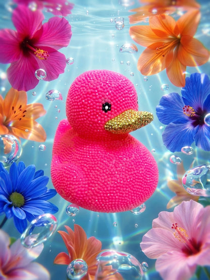 Bedazzled Large Rubber Duck — Hot Pink Rhinestone Bling Figurine with Gold Beak