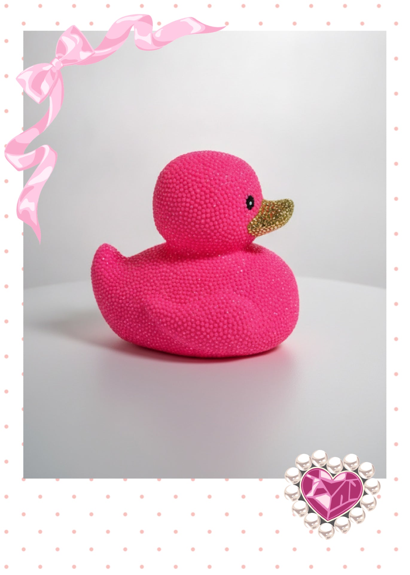 Bedazzled Large Rubber Duck — Hot Pink Rhinestone Bling Figurine with Gold Beak