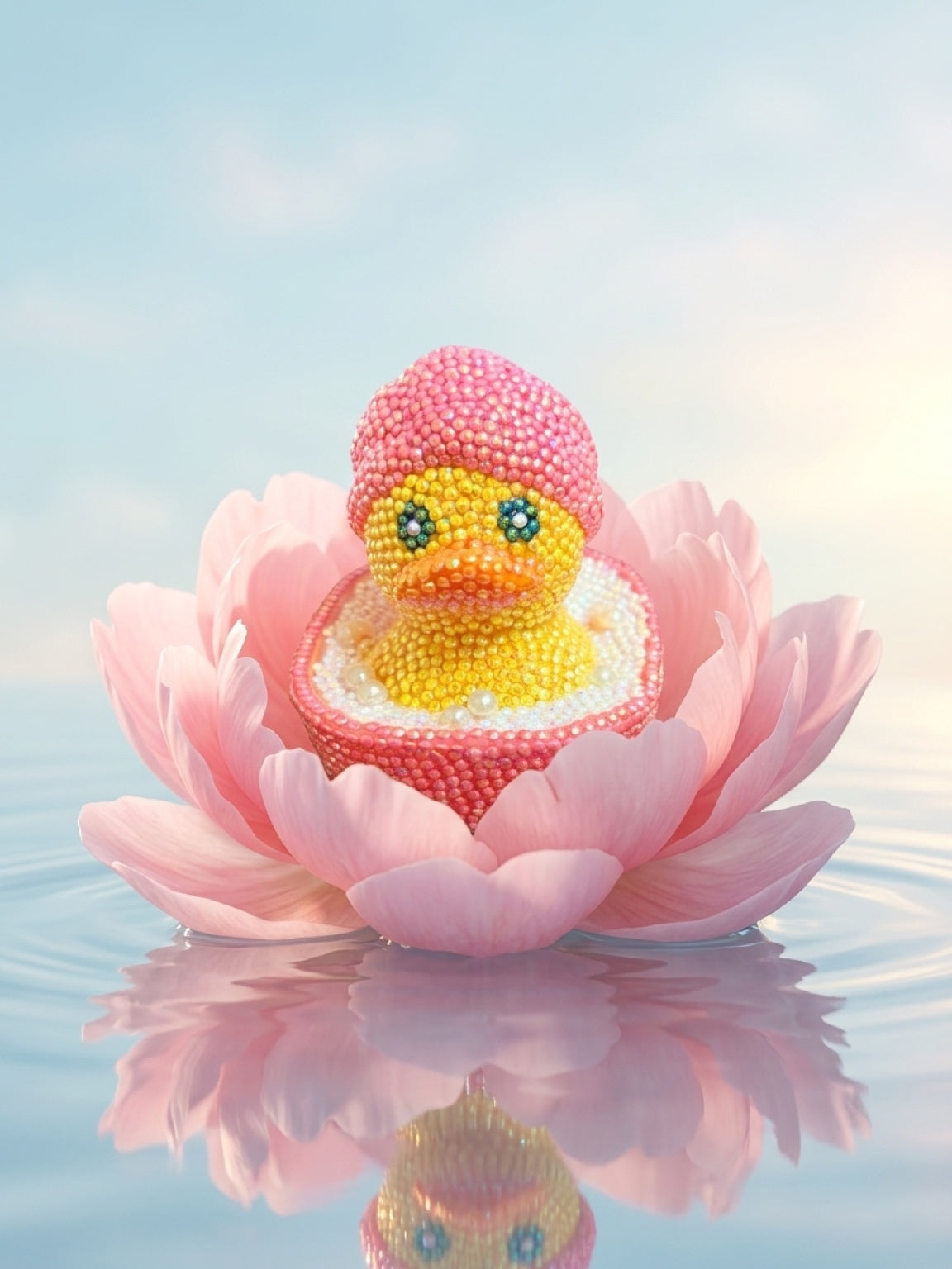 Bedazzled Rubber Duck in Bubble Bath — Rhinestone Bling Figurine