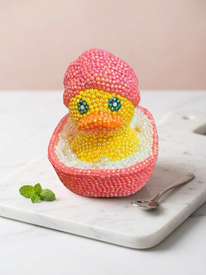 Bedazzled Rubber Duck in Bubble Bath — Rhinestone Bling Figurine