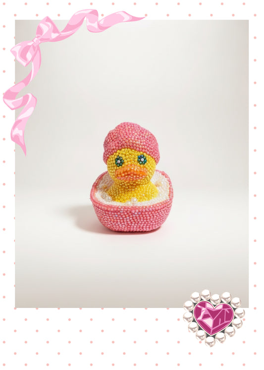 Bedazzled Rubber Duck in Bubble Bath — Rhinestone Bling Figurine