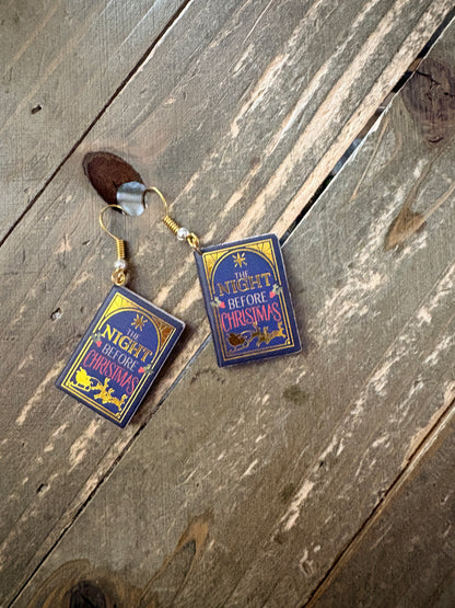 "The Night Before Christmas" Miniature Book Charm Dangle Earrings