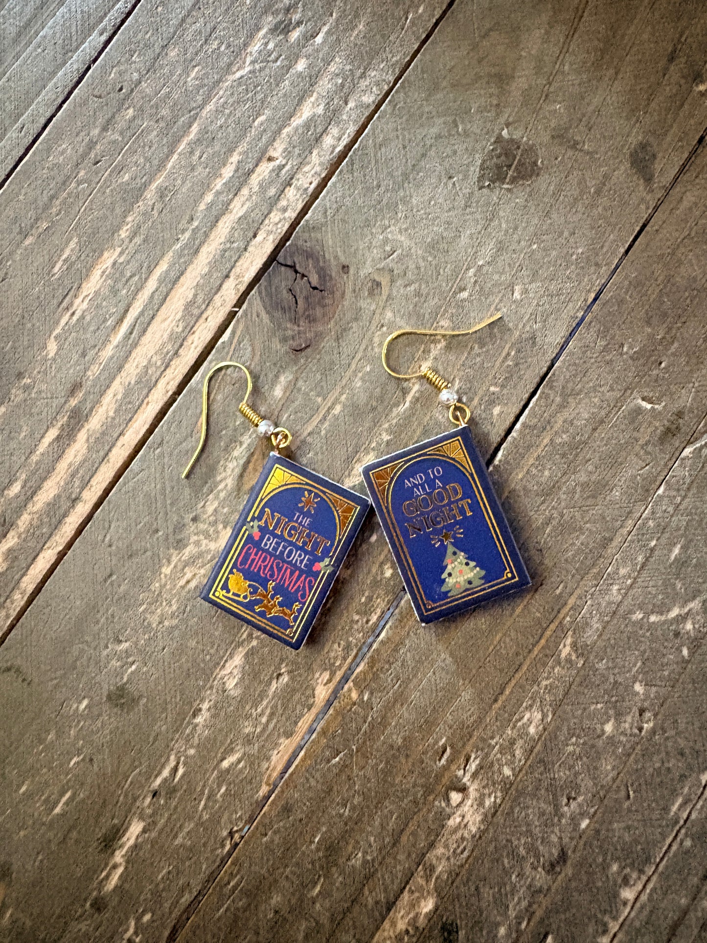 "The Night Before Christmas" Miniature Book Charm Dangle Earrings