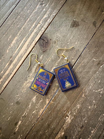 "The Night Before Christmas" Miniature Book Charm Dangle Earrings
