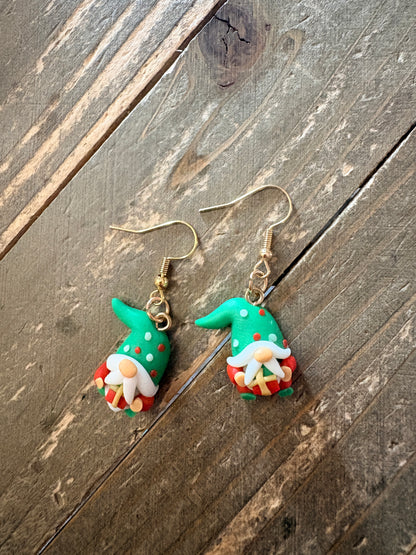 Christmas Mini Gnome Charm Dangle Earrings — Clay Holiday Gnomes (6 Styles)