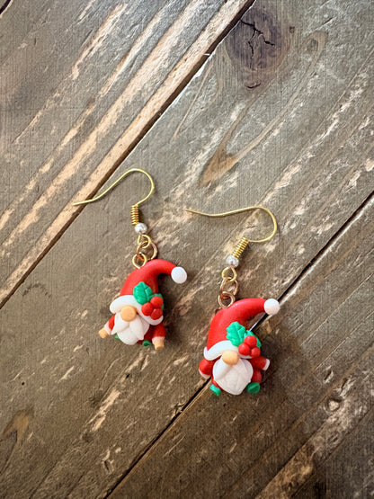 Christmas Mini Gnome Charm Dangle Earrings — Clay Holiday Gnomes (6 Styles)