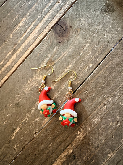 Christmas Mini Gnome Charm Dangle Earrings — Clay Holiday Gnomes (6 Styles)