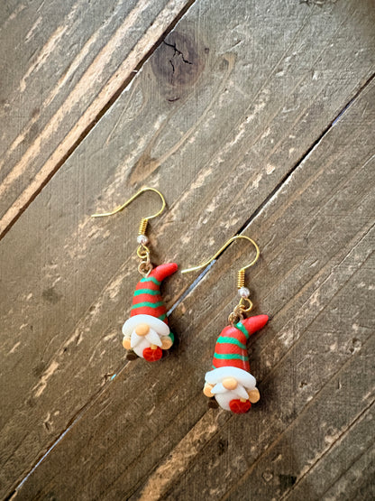 Christmas Mini Gnome Charm Dangle Earrings — Clay Holiday Gnomes (6 Styles)