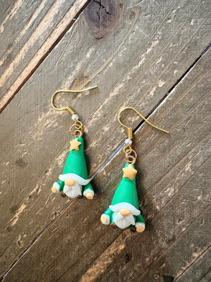 Christmas Mini Gnome Charm Dangle Earrings — Clay Holiday Gnomes (6 Styles)
