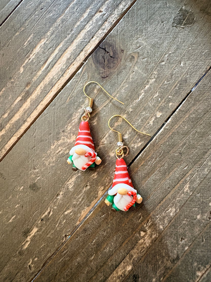 Christmas Mini Gnome Charm Dangle Earrings — Clay Holiday Gnomes (6 Styles)