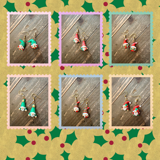 Christmas Mini Gnome Charm Dangle Earrings — Clay Holiday Gnomes (6 Styles)