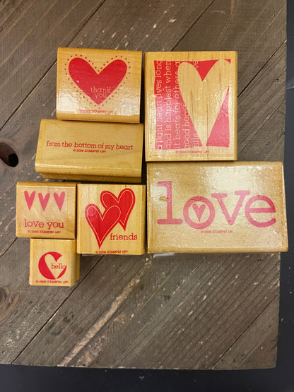 Stampin' Up! A Light Heart Stamp Lot – 7pc Retired Wood-Mount Rubber Stamps