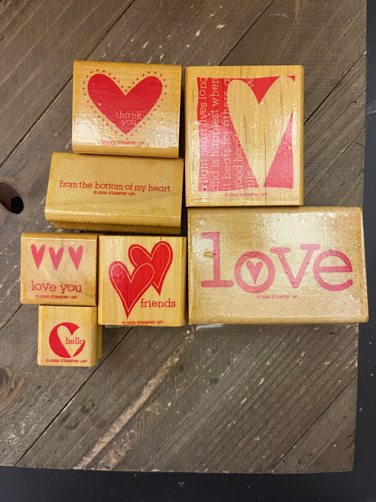 Stampin' Up! A Light Heart Stamp Lot – 7pc Retired Wood-Mount Rubber Stamps