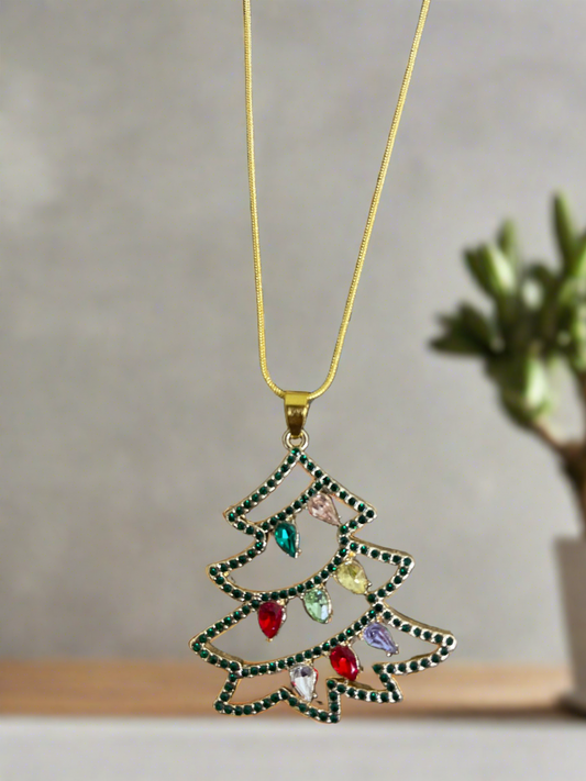 Christmas Bling-Tree Pendant on a Gold chain NecklacePink tiful of LOVE