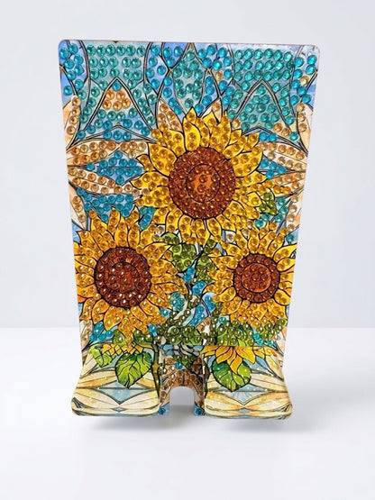 Diamond Art Sunflower Cell Phone Holder — Phone Stand, Hand-Decorated