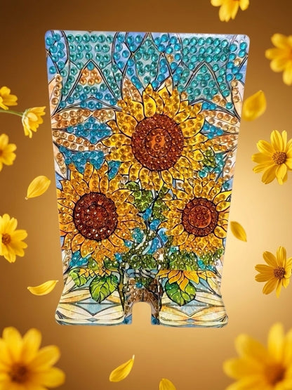 Diamond Art Sunflower Cell Phone Holder — Phone Stand, Hand-Decorated