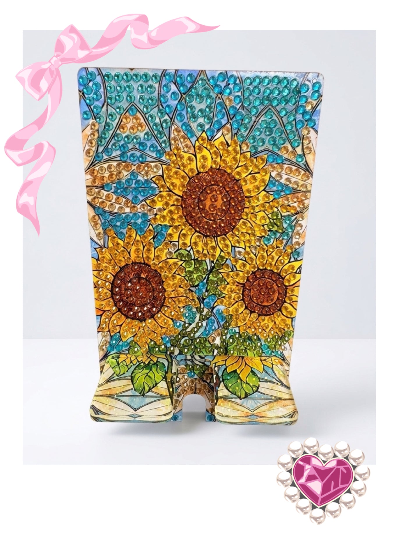 Diamond Art Sunflower Cell Phone Holder — Phone Stand, Hand-Decorated