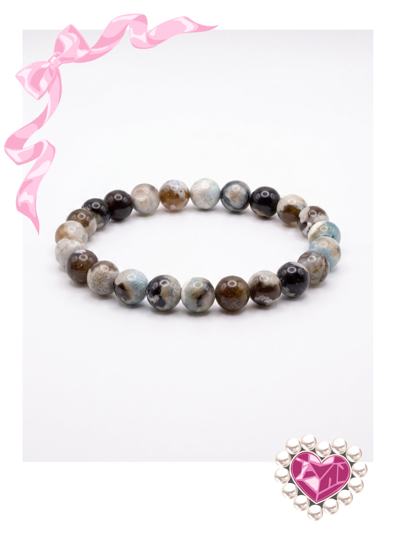 Green Medley Dyed Agate Round Beaded Stretch Bracelet — 8mm Glossy Beads, 7"