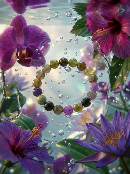 Earth Tone Agate Faceted Round Beaded Stretch Bracelet — 10mm Glossy Beads, 7"