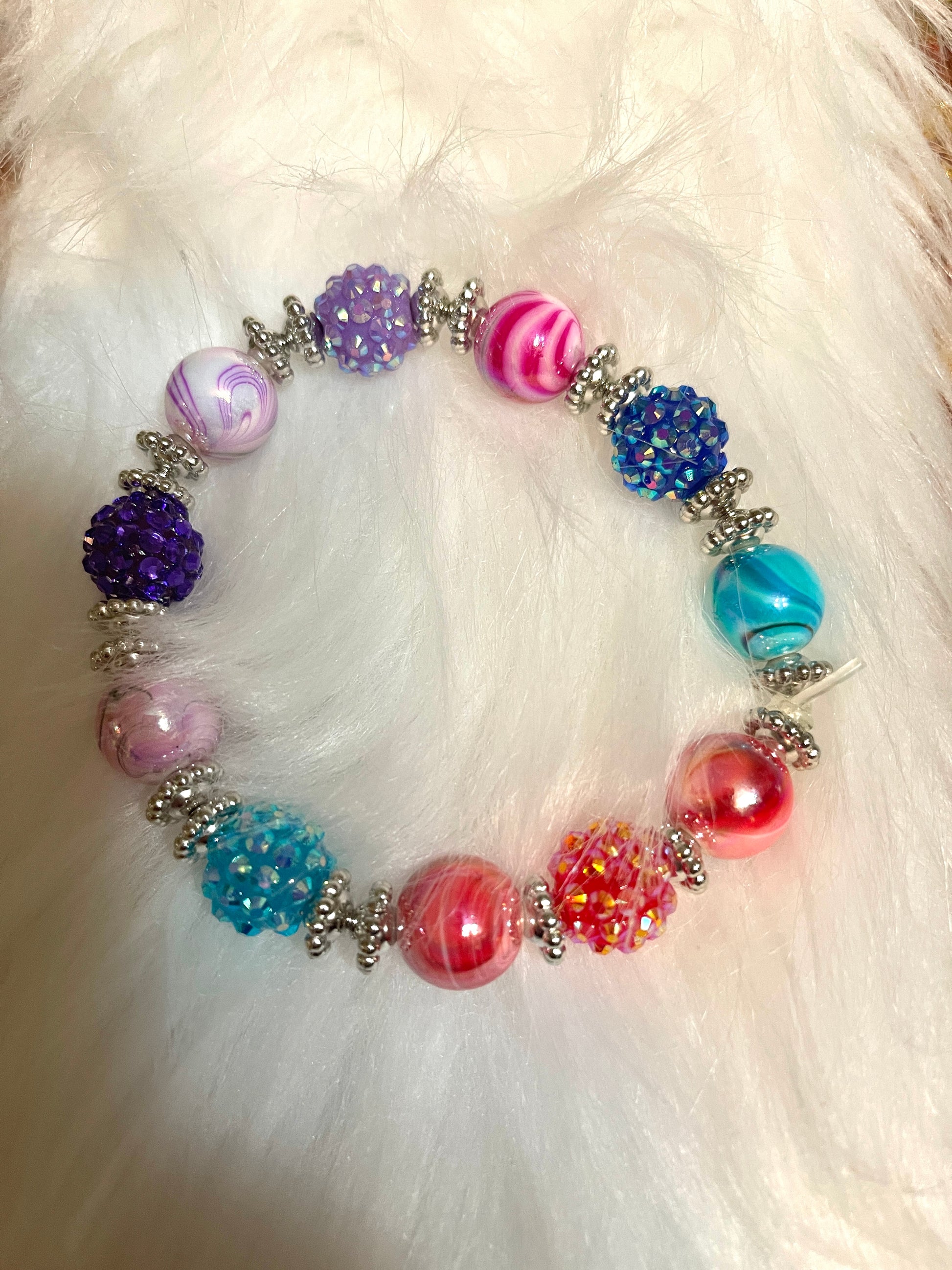 Multicolor Acrylic Shambala Beaded Elastic/Stretch BraceletPink tiful of LOVE