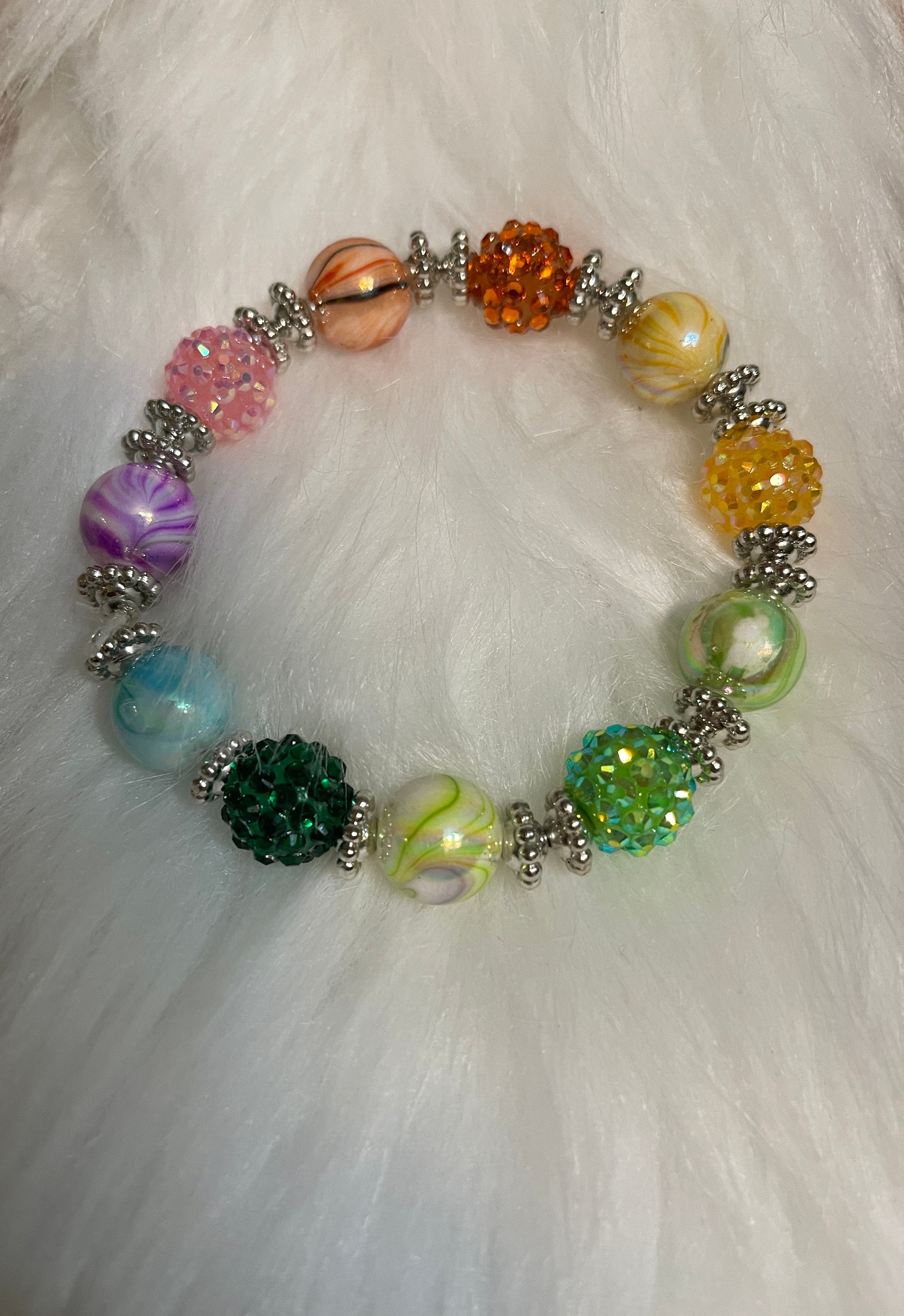Multicolor Acrylic Shambala Beaded Elastic/Stretch BraceletPink tiful of LOVE