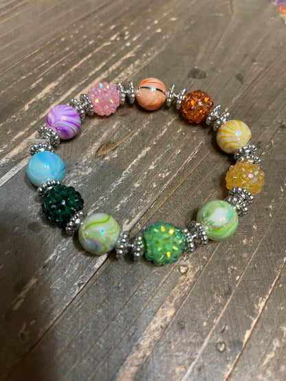 Multicolor Acrylic Shambala Beaded Elastic/Stretch BraceletPink tiful of LOVE