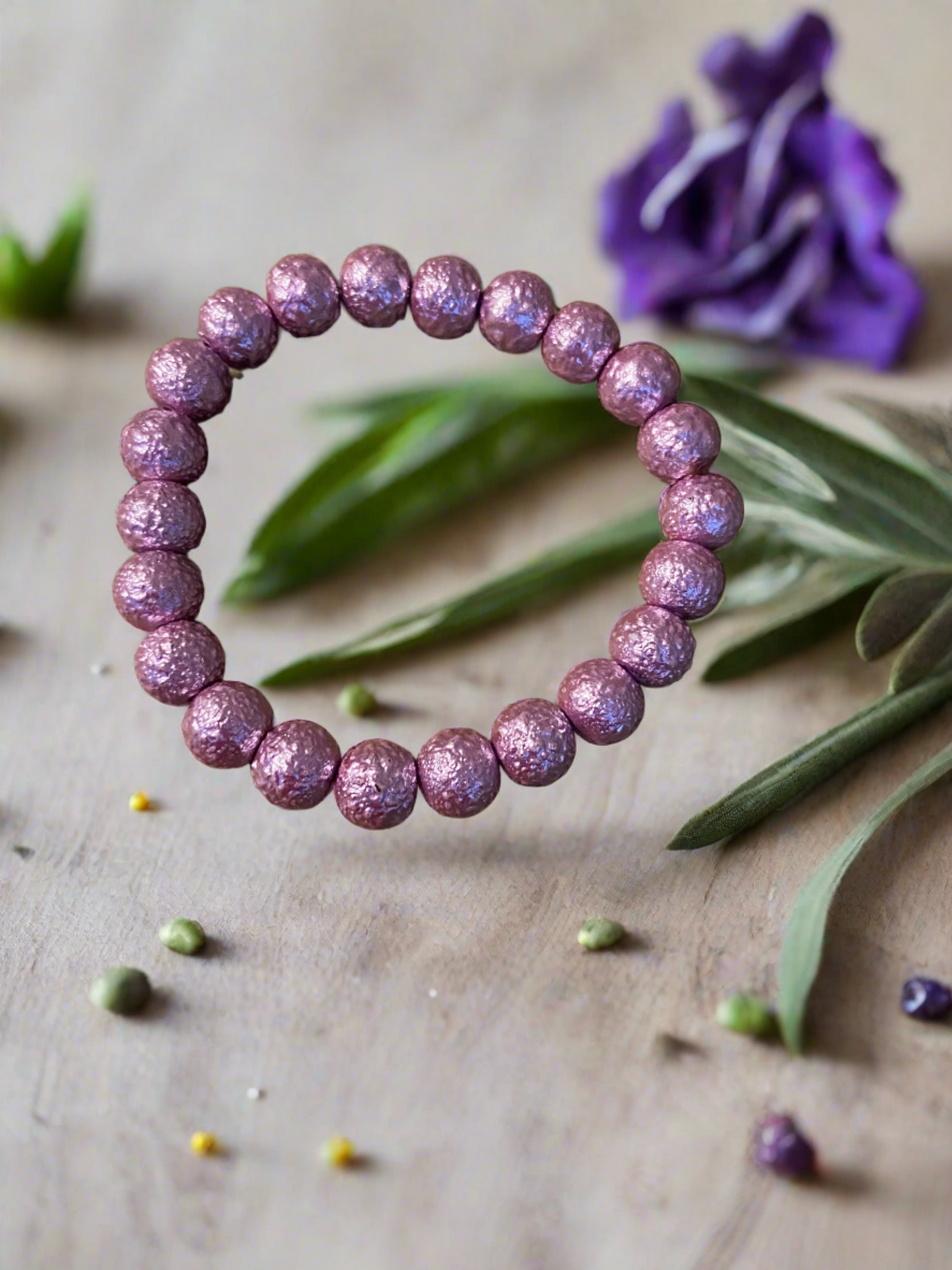 Purple Round Coated Glass Beaded Elastic/Stretch BraceletPink tiful of LOVE