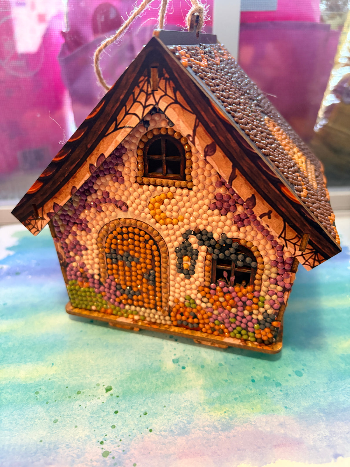 Diamond Art Halloween Haunted House — Completed 3D Wood Hanging Decoration