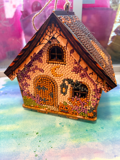 Diamond Art Halloween Haunted House — Completed 3D Wood Hanging Decoration