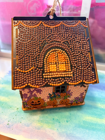 Diamond Art Halloween Haunted House — Completed 3D Wood Hanging Decoration
