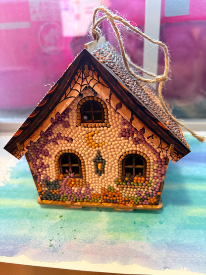Diamond Art Halloween Haunted House — Completed 3D Wood Hanging Decoration